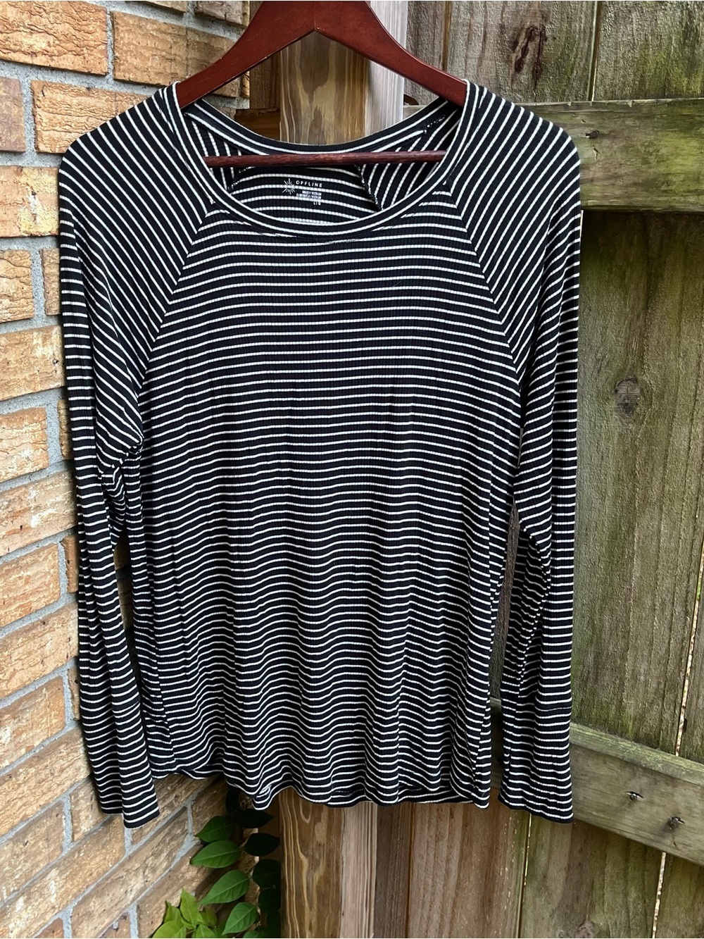 Offline by aerie Black and White Striped Long Sleeve Tee